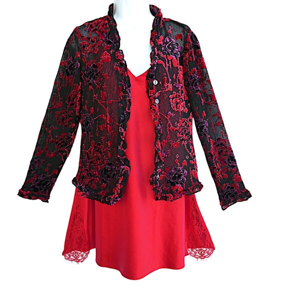 Victoria's Secret Red Liquid Satin Slip Dress Side Buttons Lace Panels Adj Strap - Picture 3 of 9